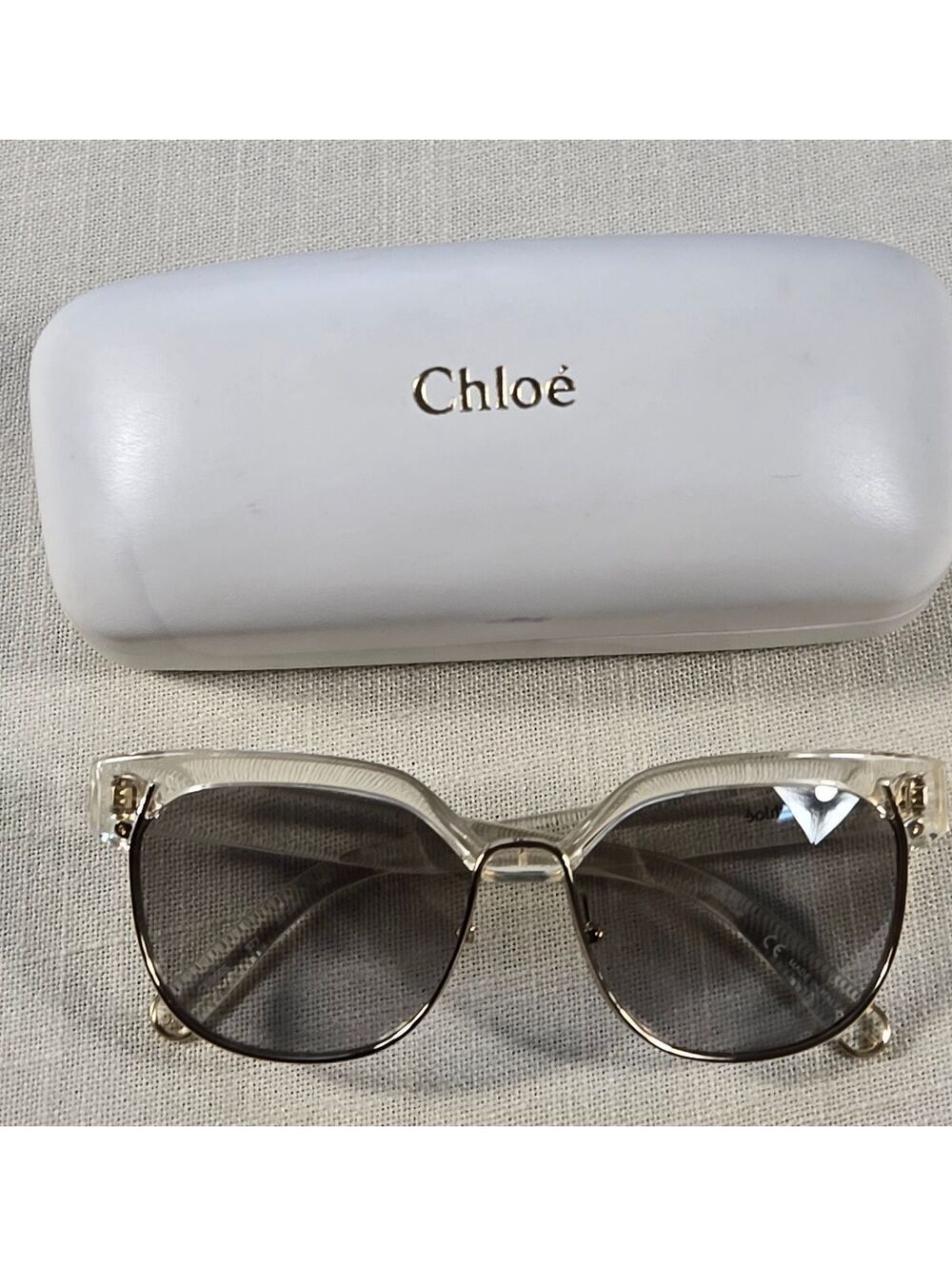 Authentic Chloé CE666S 971 Clear Crystal Geometric Oversized Sunglasses Case